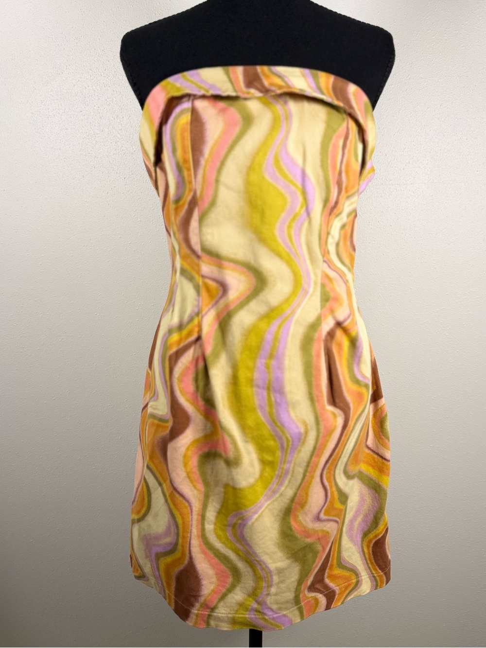 Wild Fable Psychedelic Swirl Corset Mini Dress Lace Up Back M